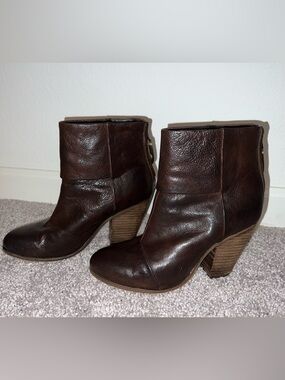 rag & bone Dark Brown Leather Ankle Booties with Stacked Heel